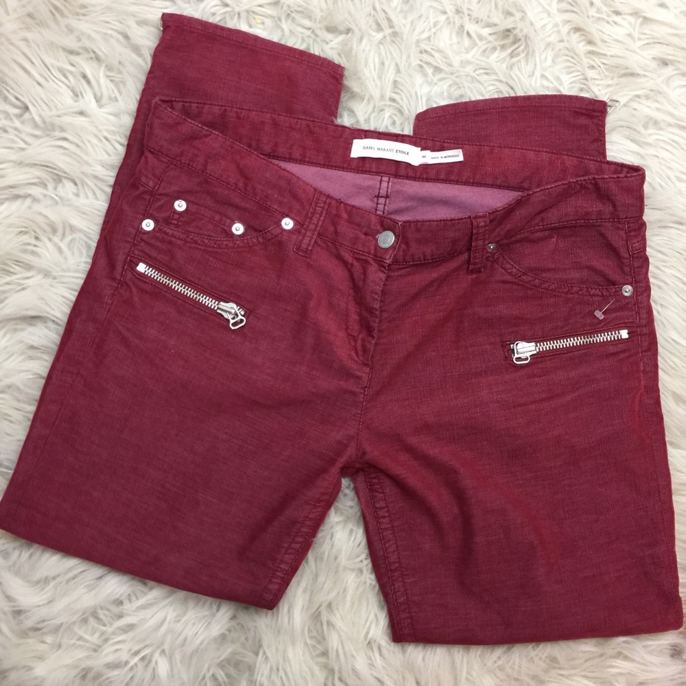 Isabel Marant Red IVO Zipper Corduroy Crop Pants - Picture 2 of 8